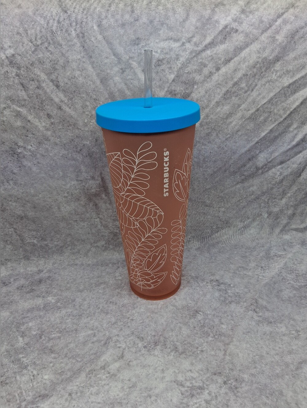Starbucks Summer 2017 Cold Tumbler - 24oz - Venti Coral Blue Rainforest Leaves